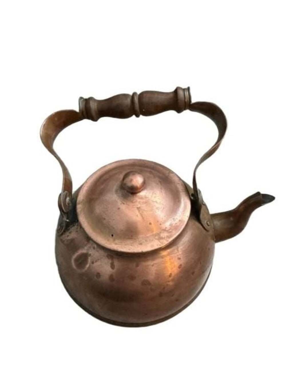 Vintage TAGUS R.52 Copper Tea Kettle Made in Portugal Wood Handle Teapot